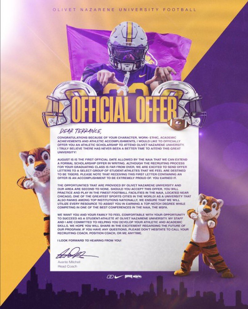 Extremely Blessed to Receive my first offer to Olivet Nazarene University! 

<a href="/CoachTreC/">Tre Collins</a>
@t_wilson11
@coachjoshal10
<a href="/PatrickSharpeFB/">Patrick Sharpe</a>
@Coach_Dgilbert