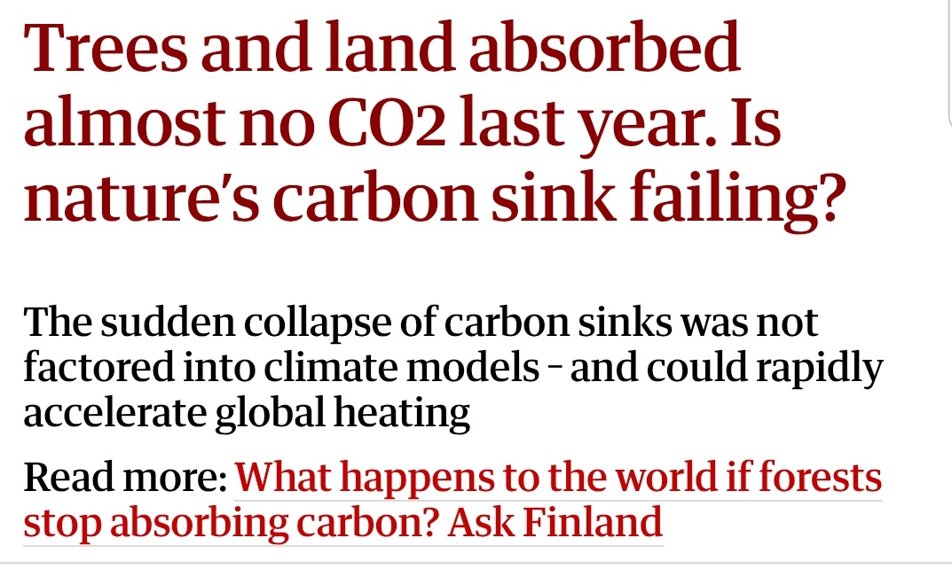 Martin K Jonathan (@kafeeromj) on Twitter photo Alarming but powerful read: Trees and land absorbed almost no CO₂ last year.
Is nature’s carbon sink collapsing? If true, this could supercharge global heating ...and we’re not ready. Our climate models may be underestimating the crisis.
<a href="/Greenisamissio1/">Green is a mission</a> Alarming but powerful read: Trees and land absorbed almost no CO₂ last year.
Is nature’s carbon sink collapsing? If true, this could supercharge global heating ...and we’re not ready. Our climate models may be underestimating the crisis.
<a href="/Greenisamissio1/">Green is a mission</a>