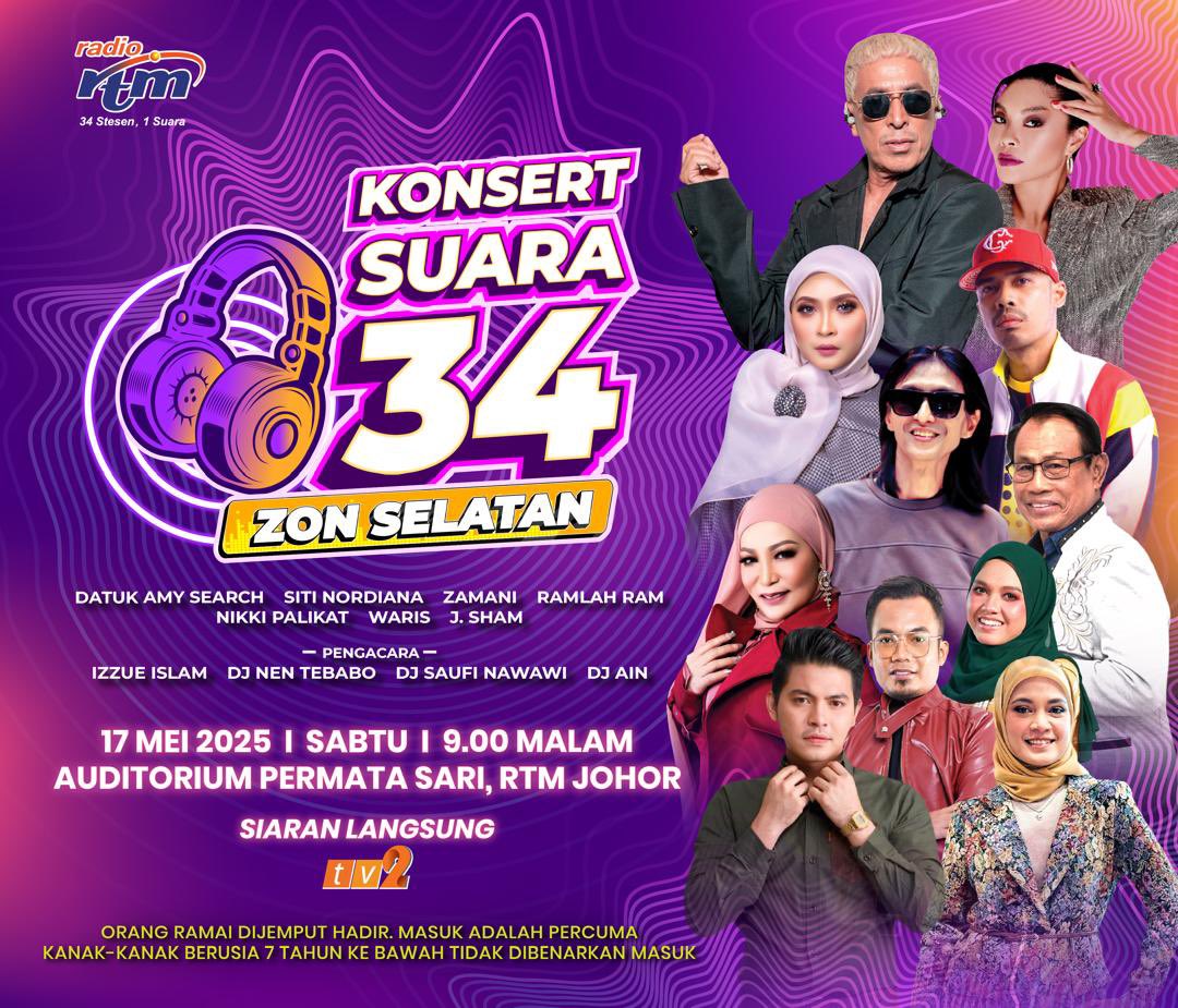 Yang berada di Selatan dah ready ker to?? Jom meriahkan KONSERT SUARA 34 ZON SELATAN | 17 Mei 2025 (Sabtu) | 9.00 malam dibawakan secara langsung di tv2
&amp; rtmklik.rtm.gov.my

#konsertsuara34 #puncakprestasi