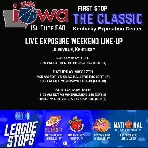 RyleeBoggess's tweet image. Here&apos;s my schedule for this weekend!!!  Looking forward to some fantastic hoops!!!🏀🔥🏀🔥 Let&apos;s get it!!

@Elite40League 
@Team_Iowa 
@PGHBrooks
