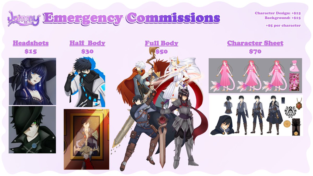 Hey everyone, long story short I got laid off from my job yesterday. So, I'm opening emergency commissions as I search for a new job! Sharing this around will really help thank you!

#commissionart #commissionsopen #digitalart