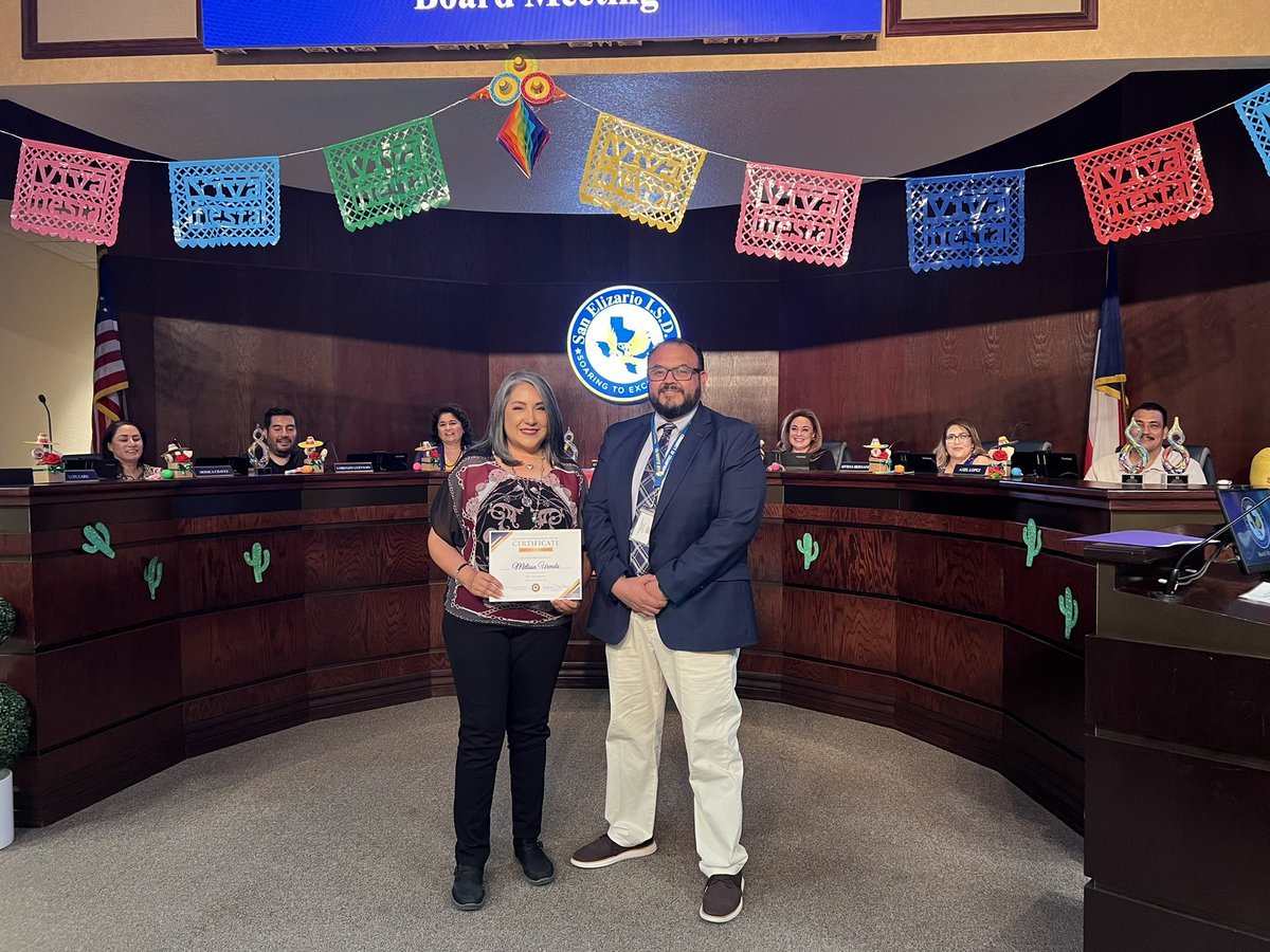 The San Elizario ISD Board of Trustees proudly recognized Mrs. Melissa Urenda, our PEIMS Coordinator, for her leadership and dedication in implementing TSDS Ed-Fi. Thank you for ensuring data accuracy and student success! #SanEliManoAMano #DataMatters #LeadershipInAction