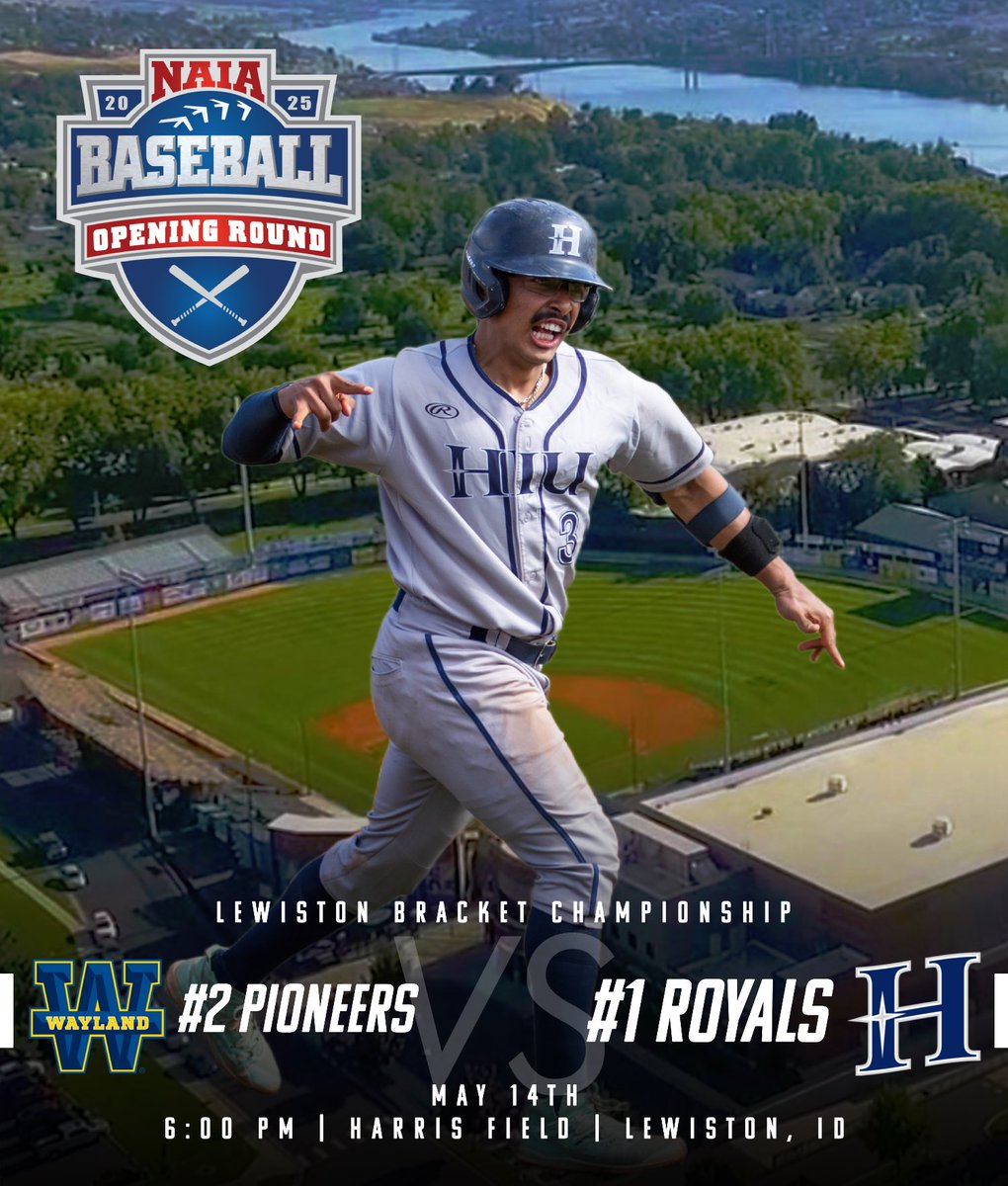 HIU Athletics (@hiuroyals) on Twitter photo NAIA OPENING ROUND CHAMPIONSHIP
No. 1 seed Baseball will play No. 2 seed Wayland Baptist for the Lewiston Bracket Championship with a chance to advance to the World Series at 6:45 PM at Harris Field.
π: Lewiston, ID
π: stats.statbroadcast.com/mobile/?id=590β¦.
πΊ: lcwarriors.com/watch/?Live=61β¦ NAIA OPENING ROUND CHAMPIONSHIP
No. 1 seed Baseball will play No. 2 seed Wayland Baptist for the Lewiston Bracket Championship with a chance to advance to the World Series at 6:45 PM at Harris Field.
π: Lewiston, ID
π: stats.statbroadcast.com/mobile/?id=590β¦.
πΊ: lcwarriors.com/watch/?Live=61β¦