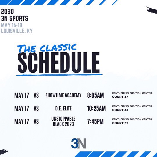 2030 3N girls roster and schedule for this weekend in Louisville!