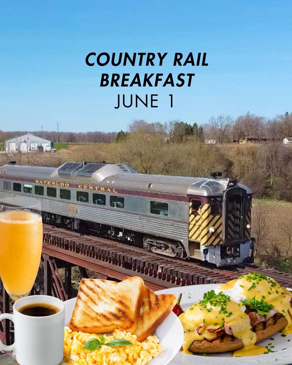 WCRailway's tweet photo. Join us June 1 for the Country Rail Breakfast.
Enjoy a scenic round-trip ride through the Waterloo countryside while indulging in a three-course Canadian breakfast made with fresh, locally inspired ingredients.
🎟️ https://t.co/wlX5OcI4d6
#WCR #ExploreWaterloo https://t.co/5mkjc27Tb0