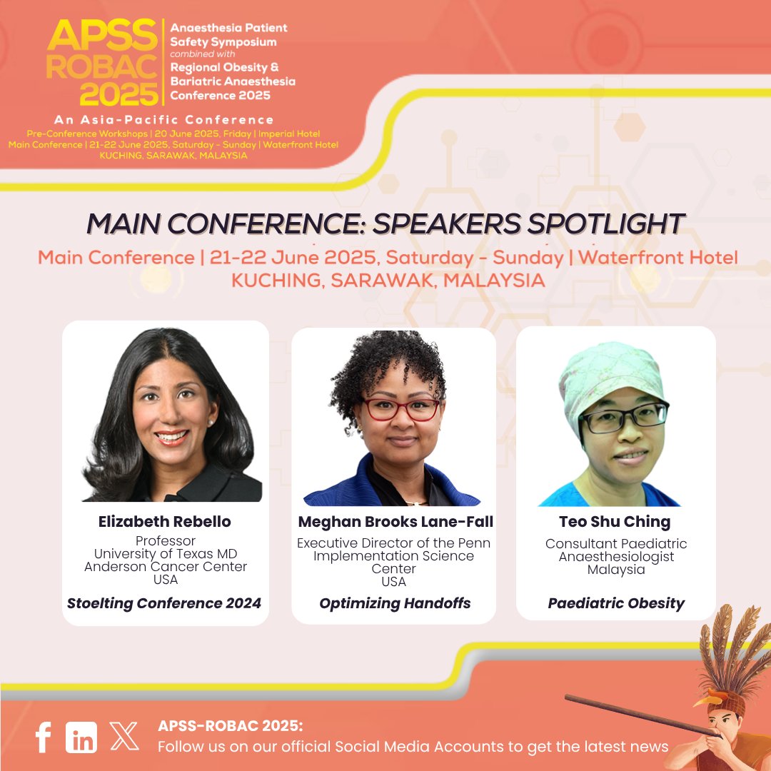 Excited to unveil our APSS-ROBAC 2025 speaker line-up! Dive into expert insights on safer anaesthetic practices and patient care. Join the conversation with top professionals.
#APSSROBAC2025 #APSSROBAC #PatientSafety #Bariatric #Anaesthesia #RegionalAnaesthesia