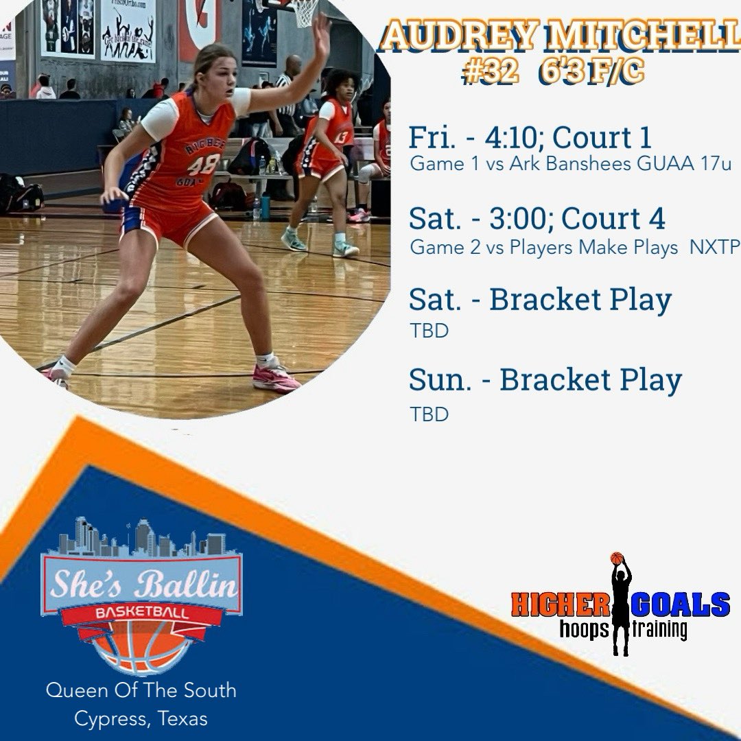 Audrey Mitchell (@audmitch07) on Twitter photo Excited to get back on the court with my teammates. If you’re in Houston, make plans to check us out. <a href="/HigherGoalsHoop/">Higher Goals (Official Member of Select 40)</a> <a href="/DentonGuyerGBB/">Guyer Lady Wildcat Basketball</a> <a href="/ShesBallin/">ShesBallin</a> Excited to get back on the court with my teammates. If you’re in Houston, make plans to check us out. <a href="/HigherGoalsHoop/">Higher Goals (Official Member of Select 40)</a> <a href="/DentonGuyerGBB/">Guyer Lady Wildcat Basketball</a> <a href="/ShesBallin/">ShesBallin</a>