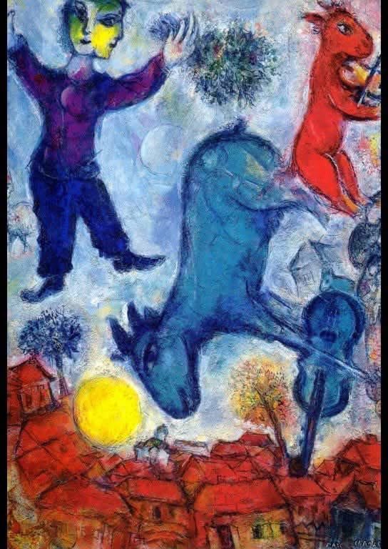 Marc Chagall, Vacas sobre Vitebsk, 1966. Óleo sobre lienzo,  116 x 89 cm, Colección particular