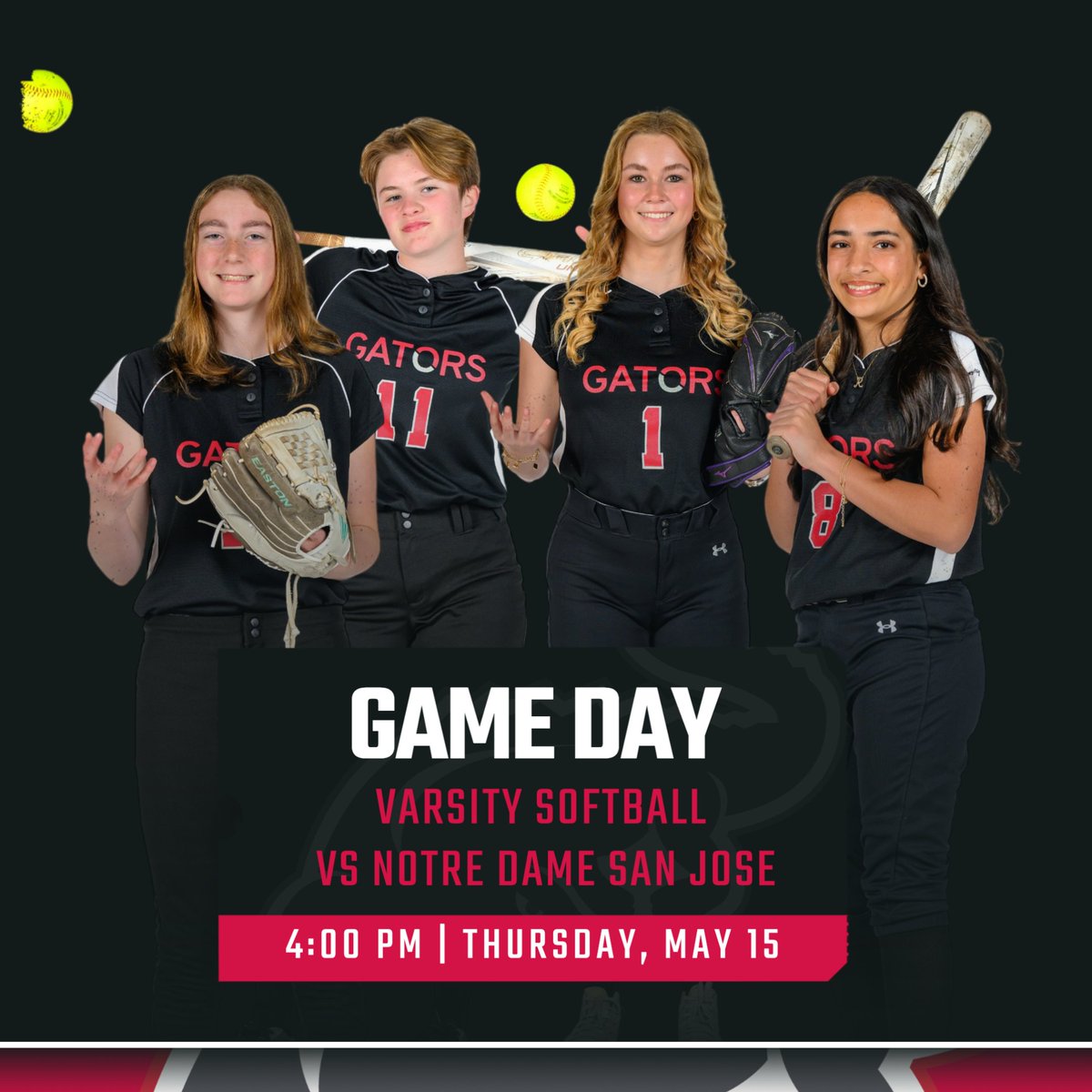 🥎 Game Day 🥎

🗓 Thursday, May 15
🥎 Softball vs. Notre Dame San Jose
🕛 4:00 PM
📍 PAL Stadium - 680 South 34th Street 

#GoGators 🐊