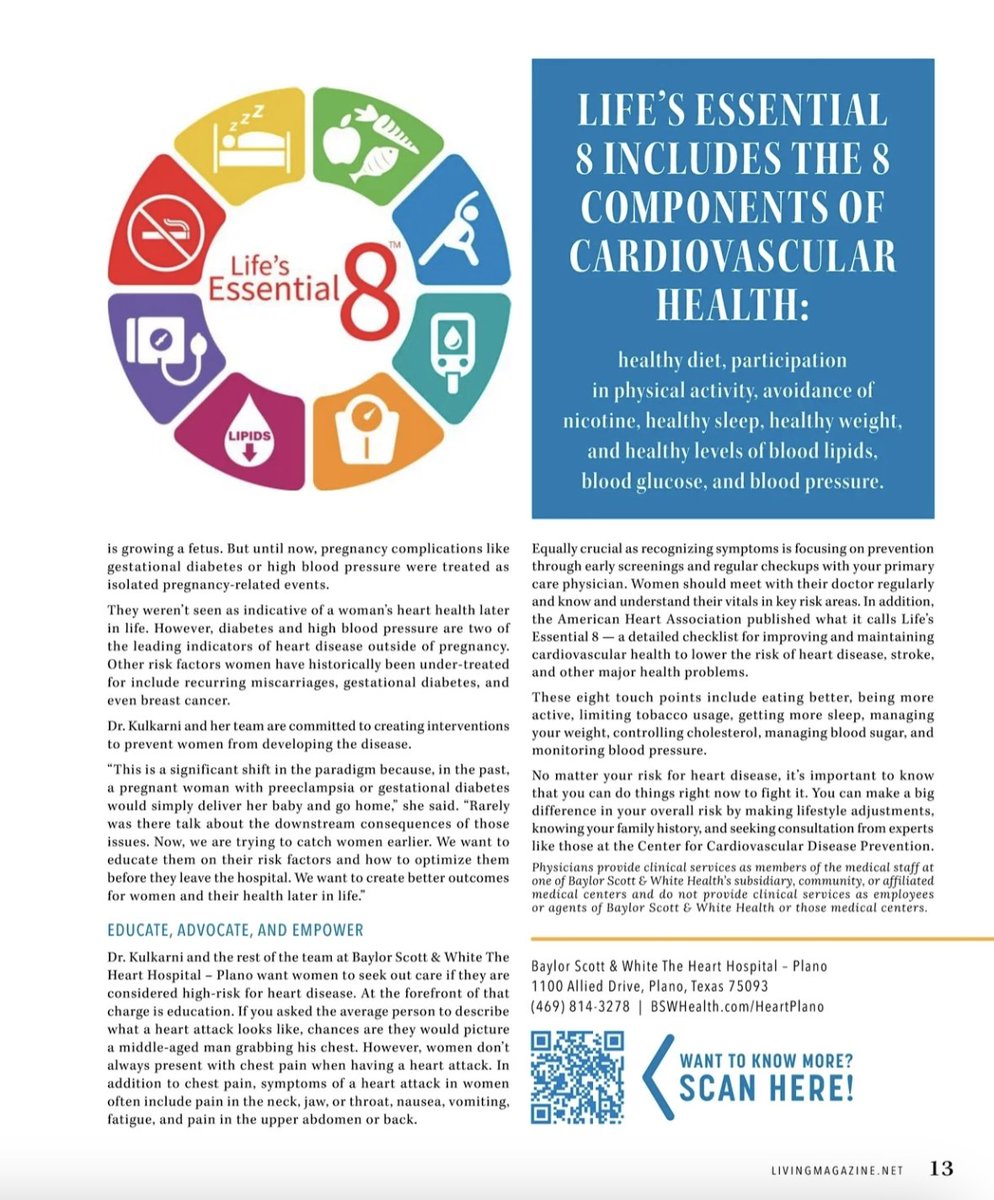 Anandita Agarwala Kulkarni, MD FACC (@aagarwalamd) on Twitter photo I’m incredibly proud to be featured in Living Magazine's recent article on women’s cardiovascular health — a topic that is deeply personal and professionally important to me.
<a href="/bswhealth/">Baylor Scott & White Health</a> <a href="/HeartPlano/">BSW Heart Hospital Plano Cardiology Fellowship</a> I’m incredibly proud to be featured in Living Magazine's recent article on women’s cardiovascular health — a topic that is deeply personal and professionally important to me.
<a href="/bswhealth/">Baylor Scott & White Health</a> <a href="/HeartPlano/">BSW Heart Hospital Plano Cardiology Fellowship</a>