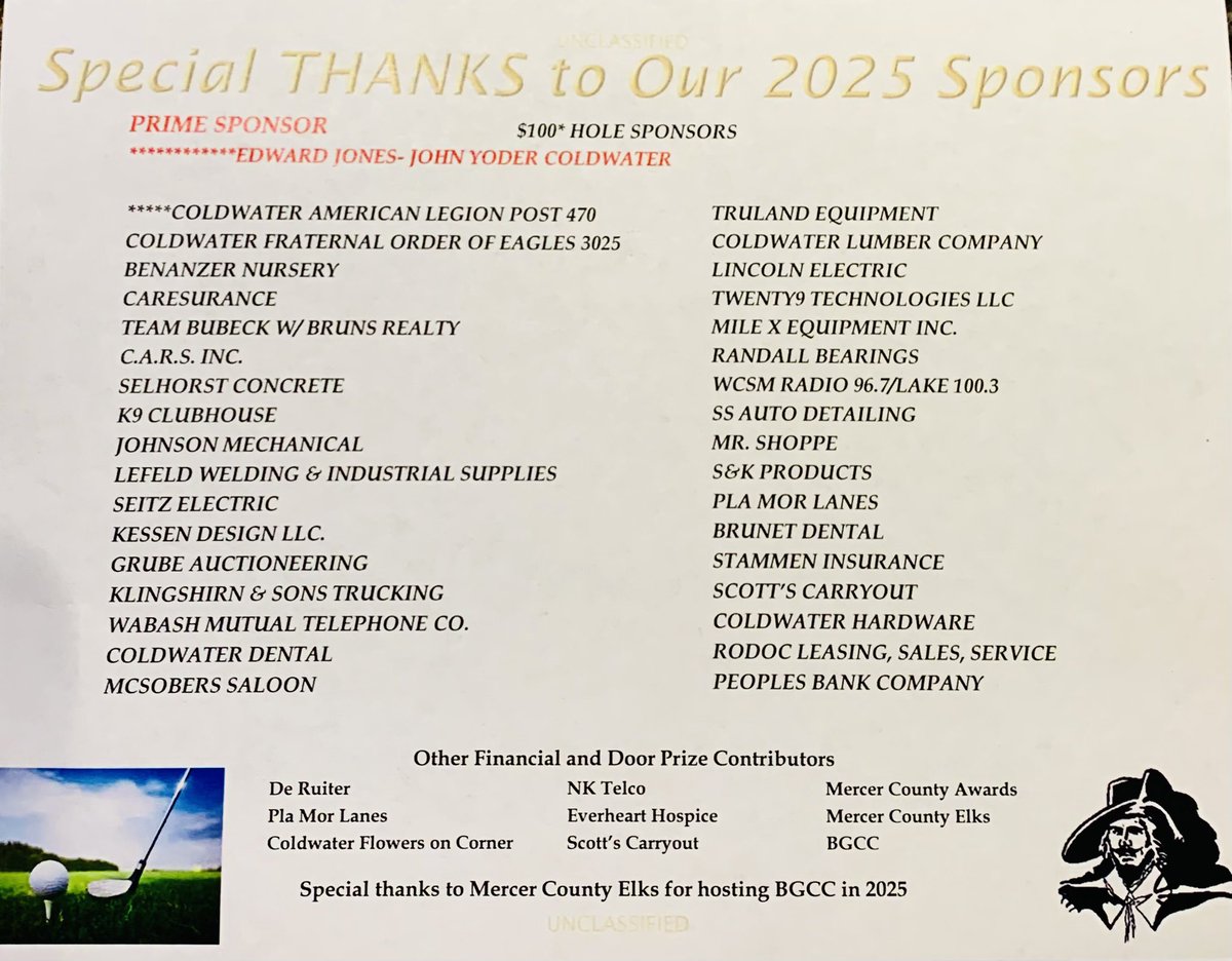 We will be delivering receipts (for tax purposes) to all our financial sponsors along with a summary of this year’s 2025 golf outing! Huge thanks to all our donors as we once again raised some great money for the club!