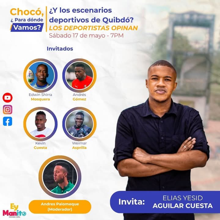 ¿Y los escenarios deportivos de Quibdó?
Este sábado 17 de mayo a las 7:00 PM, los deportistas alzan la voz.

Conoce lo que piensan los futbolistas profesionales Shirra ,  Andres Gomez  , Kevin Cuesta y Weimar Asprilla Mena sobre el estado actual del deporte en nuestra ciudad.