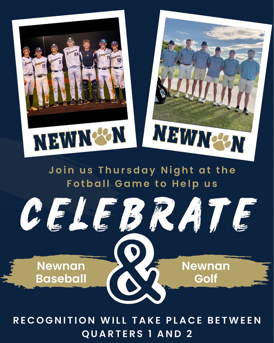 Join us tomorrow night (5/15) at the Spring Football game to recognize Newnan Baseball and Newnan Golf as we send them off to compete for State Championships! #WeAreNEWNAN