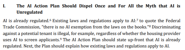 Andy Jung (@andyjungtech) on Twitter photo <a href="/JayObernolte/">Rep. Jay Obernolte</a> <a href="/ocregister/">O.C. Register</a> I also stressed the FACT that AI is already regulated in <a href="/TechFreedom/">TechFreedom</a>'s AI Action Plan comments. Pro-AI lawmakers should do everything they can to dispel the harmful myth that we need new AI laws. We do not.
techfreedom.org/wp-content/upl… <a href="/JayObernolte/">Rep. Jay Obernolte</a> <a href="/ocregister/">O.C. Register</a> I also stressed the FACT that AI is already regulated in <a href="/TechFreedom/">TechFreedom</a>'s AI Action Plan comments. Pro-AI lawmakers should do everything they can to dispel the harmful myth that we need new AI laws. We do not.
techfreedom.org/wp-content/upl…