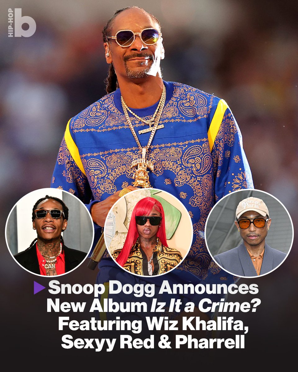 Snoop Dogg is dropping his 21st studio album 'Iz It a Crime?' this Thursday  (May 15), just months after 'Missionary' with Dr. Dre. The 21-track project  features Pharrell, Sexyy Red, Wiz Khalifa,, image size:960x1200