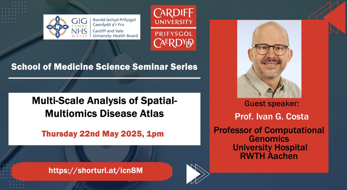 Systems Immunity Research Institute (@cusystemsimmu) on Twitter photo Science Seminar with Prof. Ivan G. Costa on May 22nd 1pm titled #Multiscale Analysis of Spatial-#Multiomics #Disease Atlas. Please register at eventbrite.co.uk/e/cardiff-univ…
<a href="/UniklinikAachen/">Uniklinik RWTH AC</a> <a href="/CavMedEd/">Medical Education</a> Science Seminar with Prof. Ivan G. Costa on May 22nd 1pm titled #Multiscale Analysis of Spatial-#Multiomics #Disease Atlas. Please register at eventbrite.co.uk/e/cardiff-univ…
<a href="/UniklinikAachen/">Uniklinik RWTH AC</a> <a href="/CavMedEd/">Medical Education</a>
