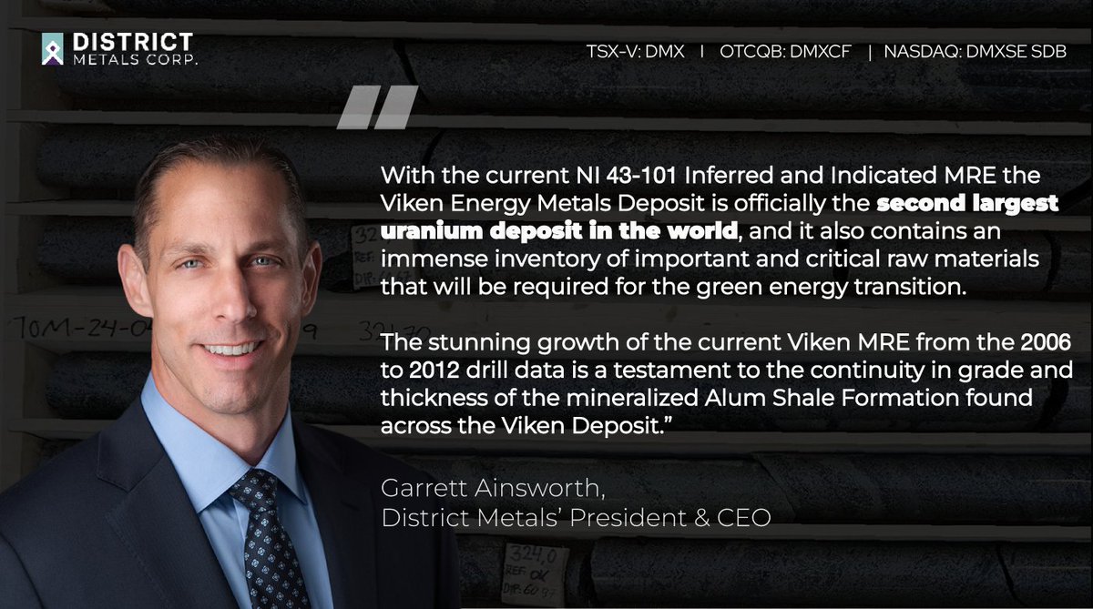 "The strategic nature of the Viken Energy Metals Deposit cannot be understated as a Mineral Resource of important and critical raw materials for Sweden, Europe, and rest of the world that seeks to obtain a low to no carbon footprint." Garrett Ainsworth, President &amp; CEO of