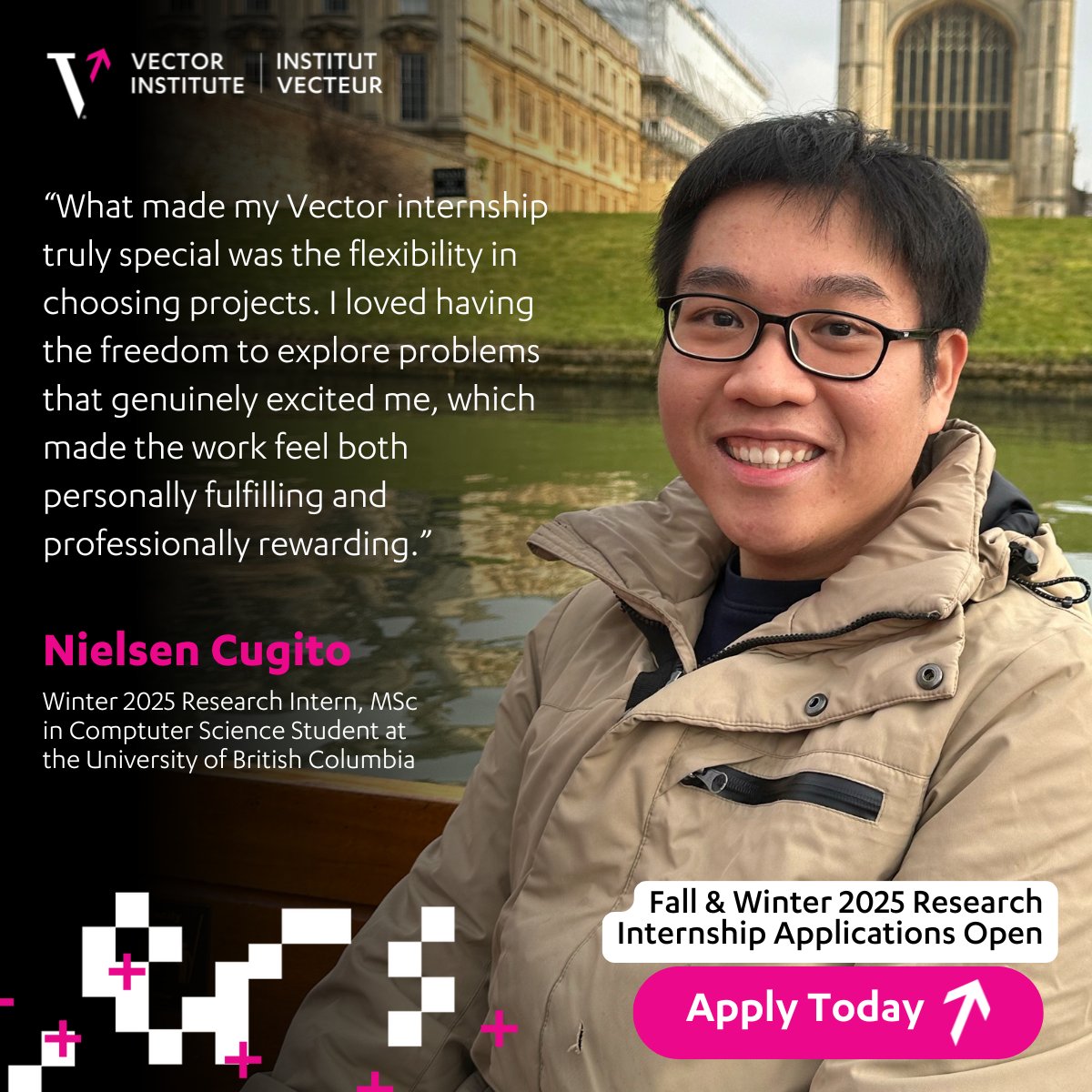 Vector Institute (@vectorinst) on Twitter photo 🌟 Meet Nielsen Cugito, our Winter 2025 Research Intern who combined his love for baking with AI innovation! Working with Vector Faculty Member <a href="/KelseyRAllen/">Kelsey Allen</a>, he explored how robots could understand soft material interactions, like working with dough.
What made his experience 🌟 Meet Nielsen Cugito, our Winter 2025 Research Intern who combined his love for baking with AI innovation! Working with Vector Faculty Member <a href="/KelseyRAllen/">Kelsey Allen</a>, he explored how robots could understand soft material interactions, like working with dough.
What made his experience