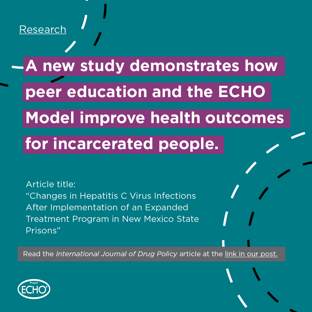 Project ECHO (@projectecho) on Twitter photo A new study published by the <a href="/ijdrugpolicy/">International Journal of Drug Policy</a> demonstrates how Project ECHO’s collaborative programs with the <a href="/NMCDPIO/">New Mexico Corrections Department</a> have helped decrease hepatitis C infection rates among newly incarcerated people.
Read the study here: authors.elsevier.com/c/1l3pt3PEroki…
#PublicHealth #HepatitisC A new study published by the <a href="/ijdrugpolicy/">International Journal of Drug Policy</a> demonstrates how Project ECHO’s collaborative programs with the <a href="/NMCDPIO/">New Mexico Corrections Department</a> have helped decrease hepatitis C infection rates among newly incarcerated people.
Read the study here: authors.elsevier.com/c/1l3pt3PEroki…
#PublicHealth #HepatitisC
