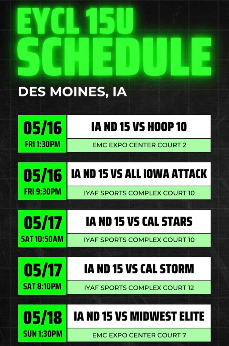 Here’s my schedule for this weekend in Des Moines!!!