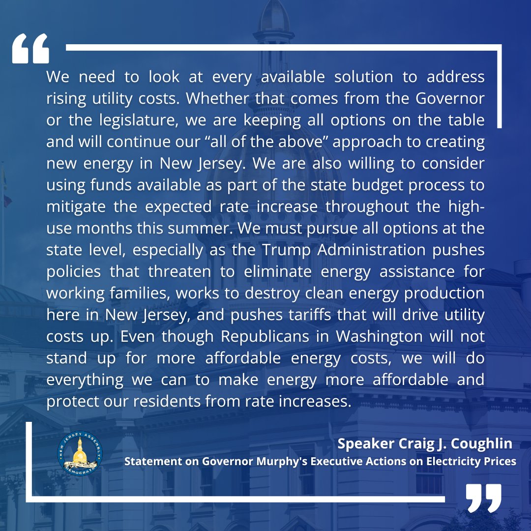 My statement on Governor Murphy’s Executive Actions on Electricity Prices.
