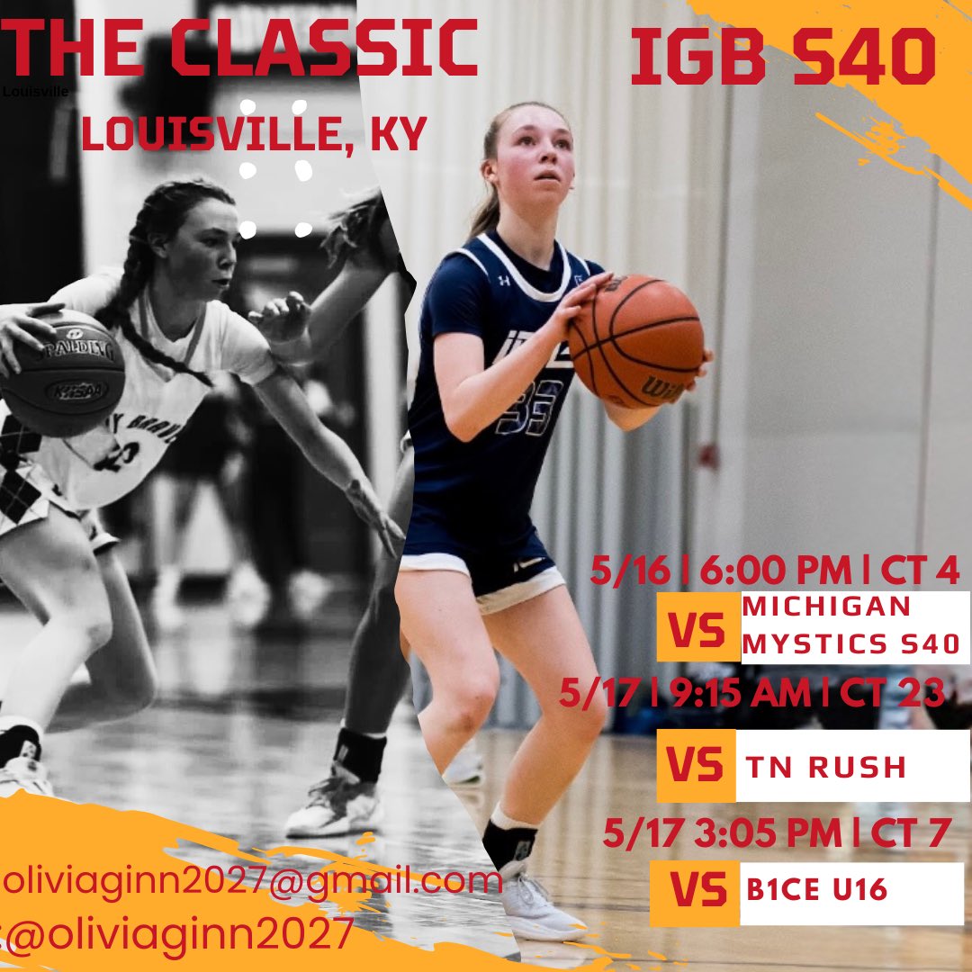 Olivia Ginn (@oliviaginn2027) on Twitter photo Looking forward to a weekend of basketball with my <a href="/IGB_16U_S40_EPP/">IGB 16U S40 EPP</a> teammates at The Classic in Louisville!
<a href="/IGB_Hoops/">Indiana Girls Basketball</a> <a href="/natjmorse/">Natalie Morse</a> <a href="/MeadeHoops/">Amanda Meade</a> <a href="/_BlakeDerrick/">Blake Derrick</a> <a href="/PGHAkeem/">Akeem Webb</a> <a href="/vaughtsviews/">Vaughts' Views</a> <a href="/MMBR_CoachGBell/">Major Movez Basketball Review #MMBR</a> <a href="/WorldExposureWB/">World Exposure Report Womenโs Basketball</a> <a href="/JrAllStarBB/">Jr. All-Star Girls Basketball</a> <a href="/OGBSP/">She Got Next</a> <a href="/report_kentucky/">Sports Report Kentucky</a> <a href="/KY_PrepReport/">Kentucky Prep Report</a> <a href="/alyxwhite_/">Alyx White</a> Looking forward to a weekend of basketball with my <a href="/IGB_16U_S40_EPP/">IGB 16U S40 EPP</a> teammates at The Classic in Louisville!
<a href="/IGB_Hoops/">Indiana Girls Basketball</a> <a href="/natjmorse/">Natalie Morse</a> <a href="/MeadeHoops/">Amanda Meade</a> <a href="/_BlakeDerrick/">Blake Derrick</a> <a href="/PGHAkeem/">Akeem Webb</a> <a href="/vaughtsviews/">Vaughts' Views</a> <a href="/MMBR_CoachGBell/">Major Movez Basketball Review #MMBR</a> <a href="/WorldExposureWB/">World Exposure Report Womenโs Basketball</a> <a href="/JrAllStarBB/">Jr. All-Star Girls Basketball</a> <a href="/OGBSP/">She Got Next</a> <a href="/report_kentucky/">Sports Report Kentucky</a> <a href="/KY_PrepReport/">Kentucky Prep Report</a> <a href="/alyxwhite_/">Alyx White</a>