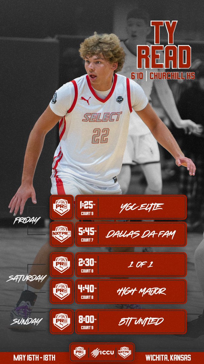 Ty Read (@tyread35) on Twitter photo In Wichita Kansas this next week for the first live period of the year. Here is the schedule. <a href="/SelectHoopsUSA/">Select Basketball (MBB)</a> <a href="/PRO16League/">PRO16/NXTPRO League</a> In Wichita Kansas this next week for the first live period of the year. Here is the schedule. <a href="/SelectHoopsUSA/">Select Basketball (MBB)</a> <a href="/PRO16League/">PRO16/NXTPRO League</a>