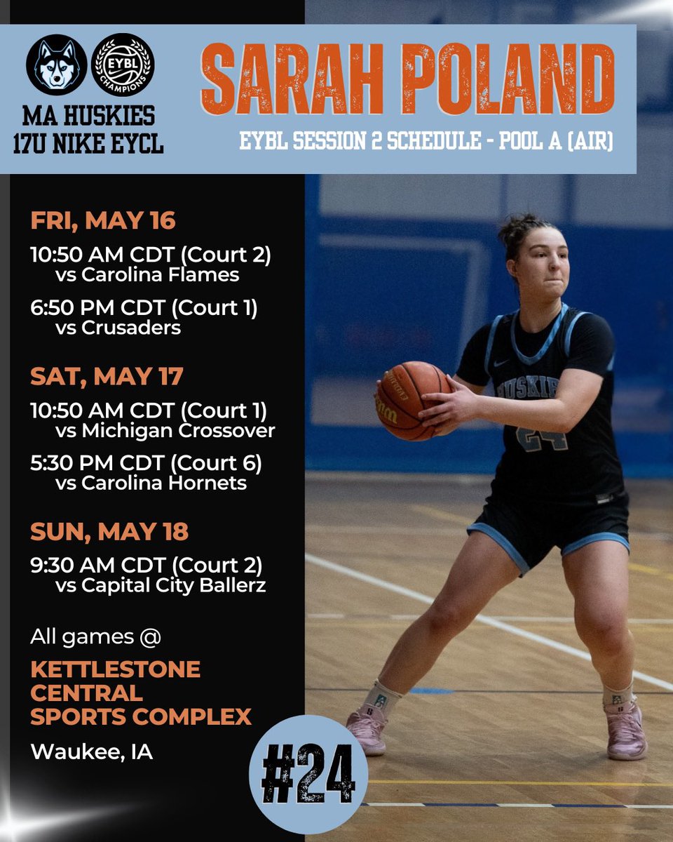 Sarah Poland (@spoland2026) on Twitter photo Here is my schedule for the Nike EYBL Session 2 in Iowa!!⬇️⬇️ <a href="/MAHuskies/">MA_Huskies</a> <a href="/Theyoungcoachk/">Kenny Small Jr.</a> <a href="/NEPSGBCA/">NEPSGBCA</a> <a href="/nikegirlseycl/">Nike Girls EYBL Champions League</a> <a href="/CoachDwayneP/">Coach Pizzle</a> Here is my schedule for the Nike EYBL Session 2 in Iowa!!⬇️⬇️ <a href="/MAHuskies/">MA_Huskies</a> <a href="/Theyoungcoachk/">Kenny Small Jr.</a> <a href="/NEPSGBCA/">NEPSGBCA</a> <a href="/nikegirlseycl/">Nike Girls EYBL Champions League</a> <a href="/CoachDwayneP/">Coach Pizzle</a>