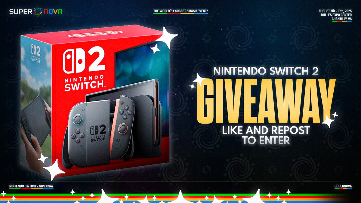 SuperSmashCon's tweet image. Early Bird Registration opens in just 2 hours!
To celebrate, we've got one more surprise giveaway: a Nintendo Switch 2!
Simply Like and RT to enter!