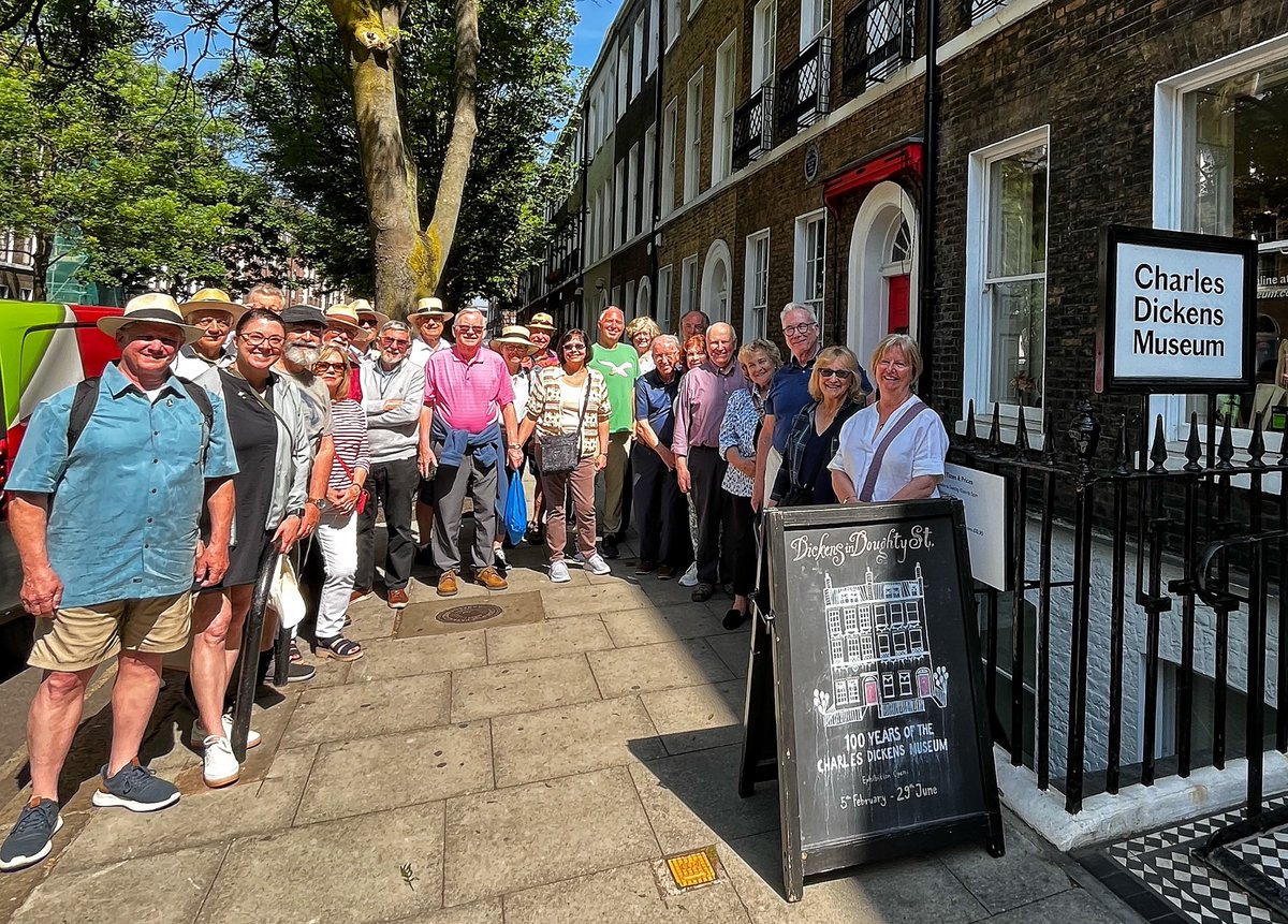Members of the Dickens Pickwick Club along with visitors from the Philadelphia Pickwick Club start a ‘Cultural Tour’ from the Charles Dickens Museum. Dickens London, local history and, erm, six pubs en route!! @dickensmuseum