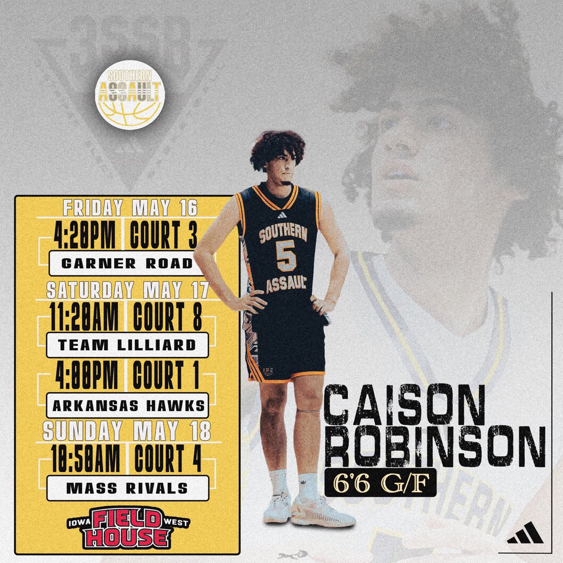 Caison Robinson (@caisonrobinson) on Twitter photo My live period schedule this weekend in Omaha, NE on the <a href="/3SSBCircuit/">3Stripes Select Basketball</a> w/ <a href="/AssaultSouthern/">Southern Assault</a> /// My live period schedule this weekend in Omaha, NE on the <a href="/3SSBCircuit/">3Stripes Select Basketball</a> w/ <a href="/AssaultSouthern/">Southern Assault</a> ///