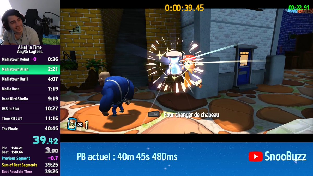 Pourquoi il n'y a plus de news sur mon speedrun A Hat in Time ? C'est simple, je bloque pour gagner des secondes sur mon dernier PB. Je continue de run en espérant que ça passe bientôt😅
En attendant, voici un petit gold sur le tout 1er segment !