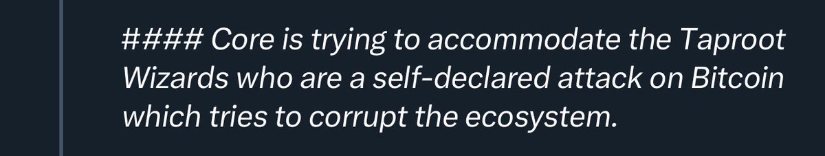 Eric Wallzard (@ercwl) on Twitter photo A few clarifications from the Taproot Wizards headquarter/attack central:
๐งโโ๏ธ We did not ask for an OP_RETURN change, nor does it benefit us
๐งโโ๏ธ Larger OP_RETURN use leaves less room in blocks for JPEG data
๐งโโ๏ธ While putting JPEGs on Bitcoin is funny, our belief is that more A few clarifications from the Taproot Wizards headquarter/attack central:
๐งโโ๏ธ We did not ask for an OP_RETURN change, nor does it benefit us
๐งโโ๏ธ Larger OP_RETURN use leaves less room in blocks for JPEG data
๐งโโ๏ธ While putting JPEGs on Bitcoin is funny, our belief is that more