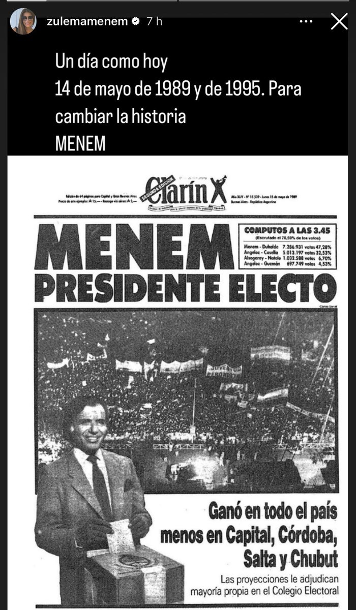 ALDO CABAÑA (@63_cabaa) on Twitter photo Inolvidable aquella gesta del 14 de Mayo de 1989 cuando acompañamos al Dr. Carlos Ménem a la victoria <a href="/zulemitamenem/">zulema menem</a> . En el año 1991 fui el Intendente más joven de este país y nos dimos el mismos abrazo en la Casa Rosada que el que nos dimos en Callao 240 en febrero de 1988 !!! Inolvidable aquella gesta del 14 de Mayo de 1989 cuando acompañamos al Dr. Carlos Ménem a la victoria <a href="/zulemitamenem/">zulema menem</a> . En el año 1991 fui el Intendente más joven de este país y nos dimos el mismos abrazo en la Casa Rosada que el que nos dimos en Callao 240 en febrero de 1988 !!!