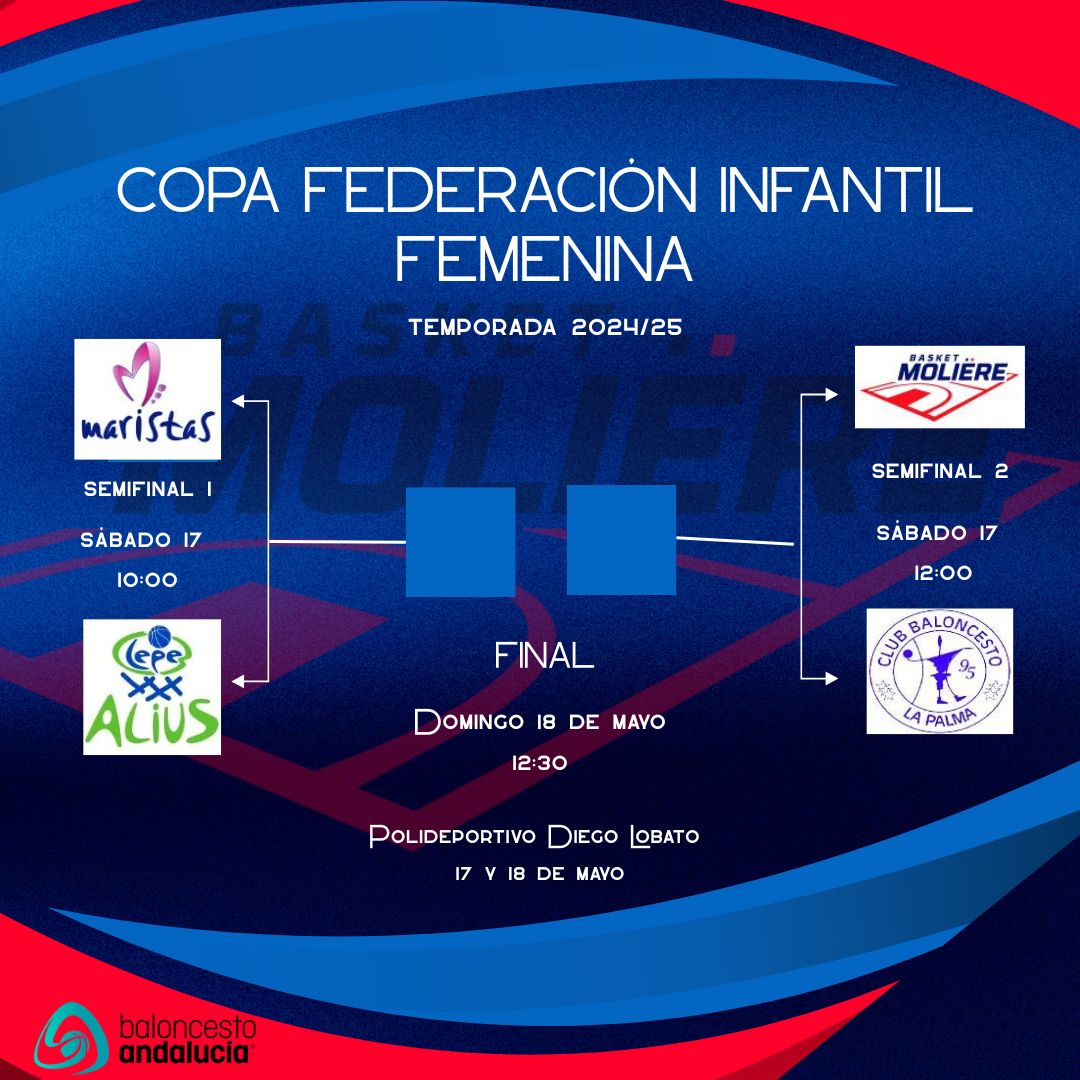 | FASE FINAL INFANTIL FEMENINO FEDERADO |

Nuestras chicas del infantil femenino juegan su Fase Final🏆 este fin de semana en formato de semifinal y final con sede en 📍Polideportivo Diego Lobato de Huelva capital. 

El sábado, nuestras chicas se miden al CB La Palma a las 12h.