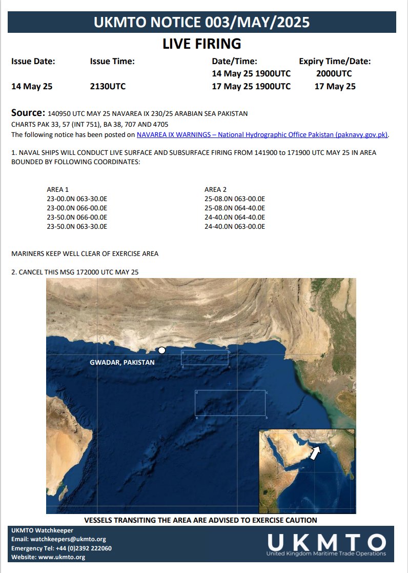 UKMTO NOTICE 003/MAY/2025 LIVE FIRING

ukmto.org/ukmto-products…

#MaritimeSecurity #MarSec