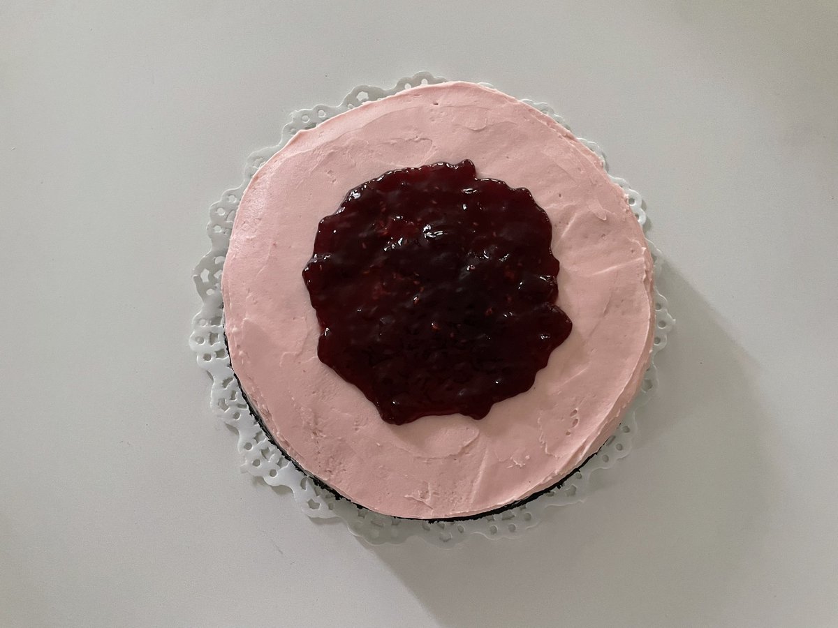 dark chocolate cake w raspberry buttercream and jam!!!!!&lt;3