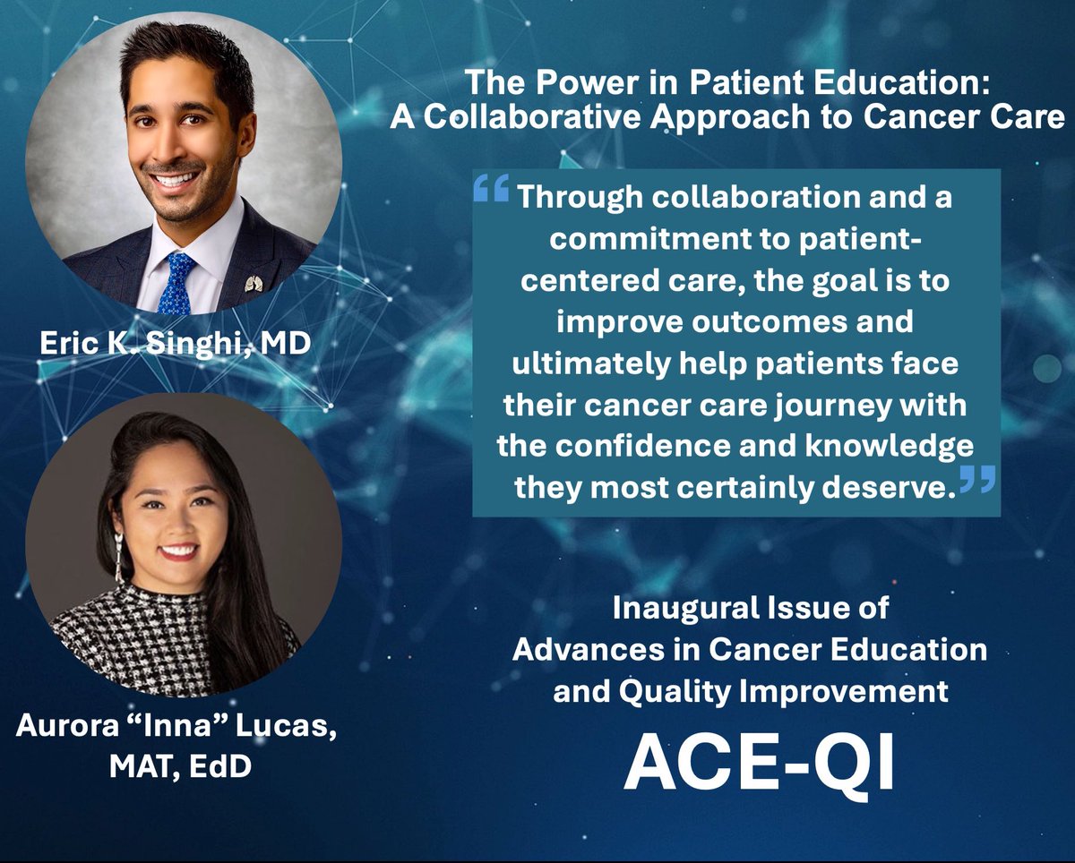 Eric K. Singhi, MD (@lungoncdoc) on Twitter photo Excited to share our article in the inaugural issue of the NEW <a href="/MDAndersonNews/">MD Anderson Cancer Center</a> ACE-QI journal, highlighting the impact of patient education. Grateful to Dr. Aurora Lucas, a young-onset lung cancer advocate, for bravely sharing her story.
Read it here: openworks.mdanderson.org/cgi/viewconten⦠Excited to share our article in the inaugural issue of the NEW <a href="/MDAndersonNews/">MD Anderson Cancer Center</a> ACE-QI journal, highlighting the impact of patient education. Grateful to Dr. Aurora Lucas, a young-onset lung cancer advocate, for bravely sharing her story.
Read it here: openworks.mdanderson.org/cgi/viewcontenā¦