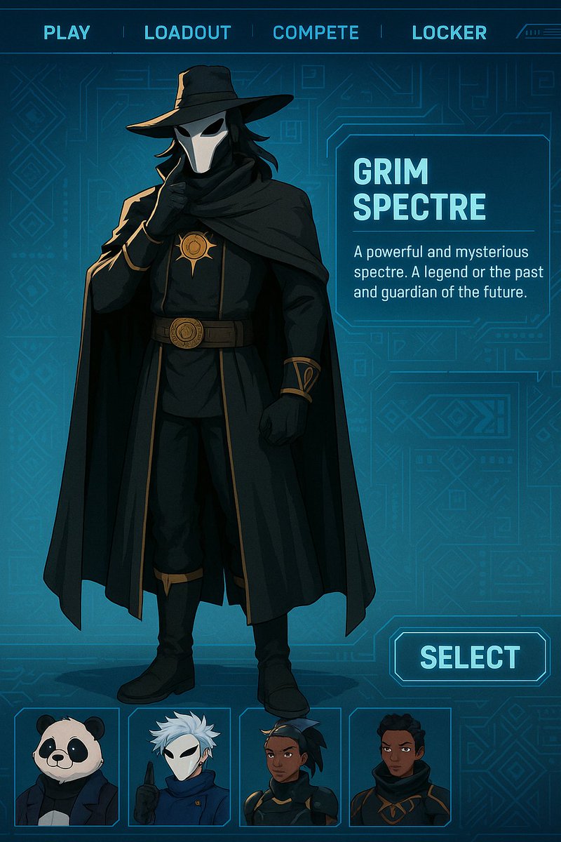 agathos101's tweet image. GRIM SPECTRE has entered the arena — strategic, mysterious, and ready for action.

We’re crafting a universe of legends, and you  count. Share your character’s name, image, or concept below — they could be the next contender.@GiveRep
#GrimSpectre #CharacterSelect #web3