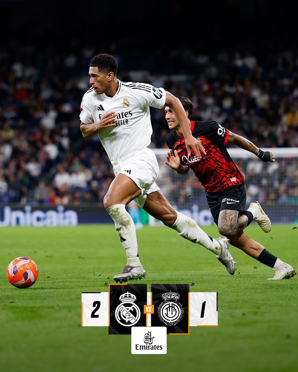 realmadrid's tweet image. 🏁 @RealMadrid 2-1 @RCD_Mallorca
⚽ 11' Valjent
⚽ 68' @KMbappe
⚽ 90'+5' Jacobo
👉 @Emirates