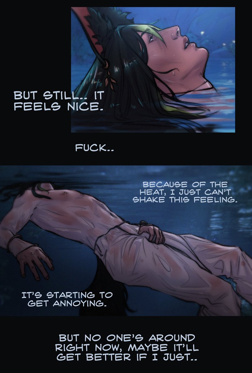 ✨NEW May’s story with #cynonari 
[part 1]
I really don’t like original Tighnari design, so I decided to draw him as I want. Poor boy’s suffering because of the heat in Sumeru forest 🖤