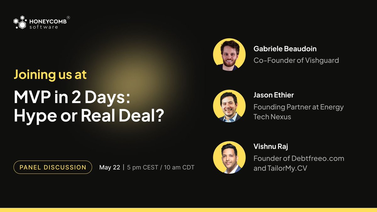 Thrilled to be part of the panel discussing the rise of the 2-day MVP trend alongside some incredible founders and builders!

Jason Ethier – Founding Partner at Energy Tech Nexus
Bringing the accelerator perspective – how MVPs are now being built in days, not months.

Gabriel