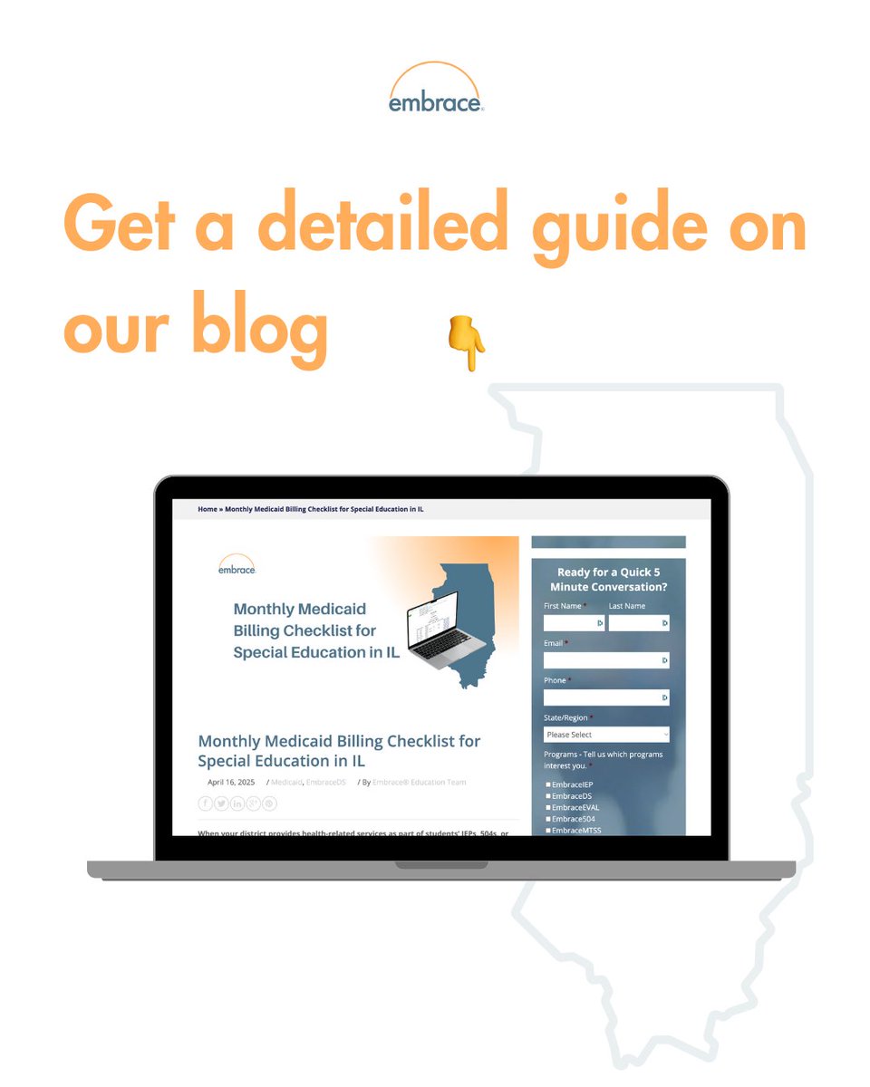 By following the correct billing requirements, your district can ensure it’s getting the maximum possible Medicaid reimbursement in the 2025–26 school year.

Read our full checklist on the website: embraceblog.embraceeducation.com/blog/monthly-m…

#EmbraceEducation #Medicaid