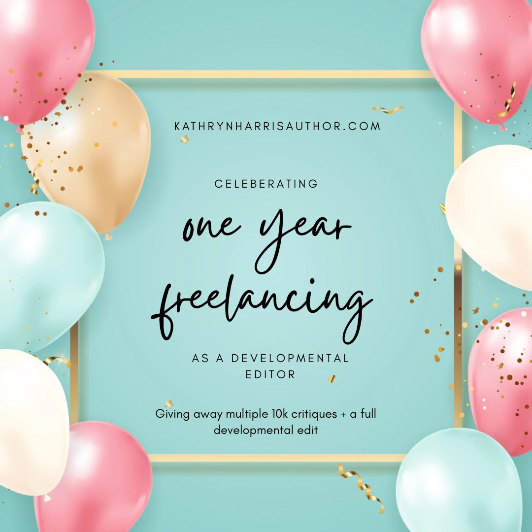 Giveaway! I’ll be requesting some first chapters, then selecting 3-4 for a 10k critique. After completing those critiques, I’ll be choosing one for a full developmental edit. Email me your genre, pitch, and first 300 words by May 20th to kathryn@kathrynharrisauthor.com