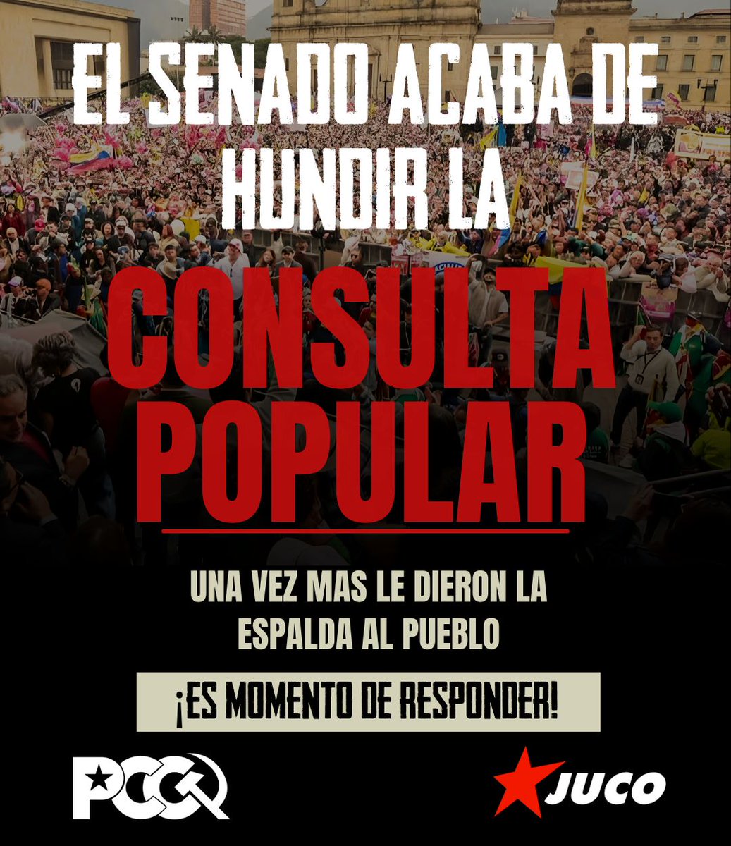 En el Senado de la república acaban de hundir la Consulta Popular

Si consulta, sin derechos laborales, los enemigos de los obreros nos dejan sin nada y lo celebran.

La oligarquía de este país nuevamente le ha dado la espalda al pueblo.

Es momento de responderles igual 🔥