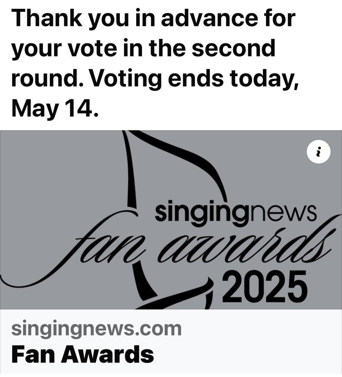 Members may vote here: singingnews.com/fanawards/