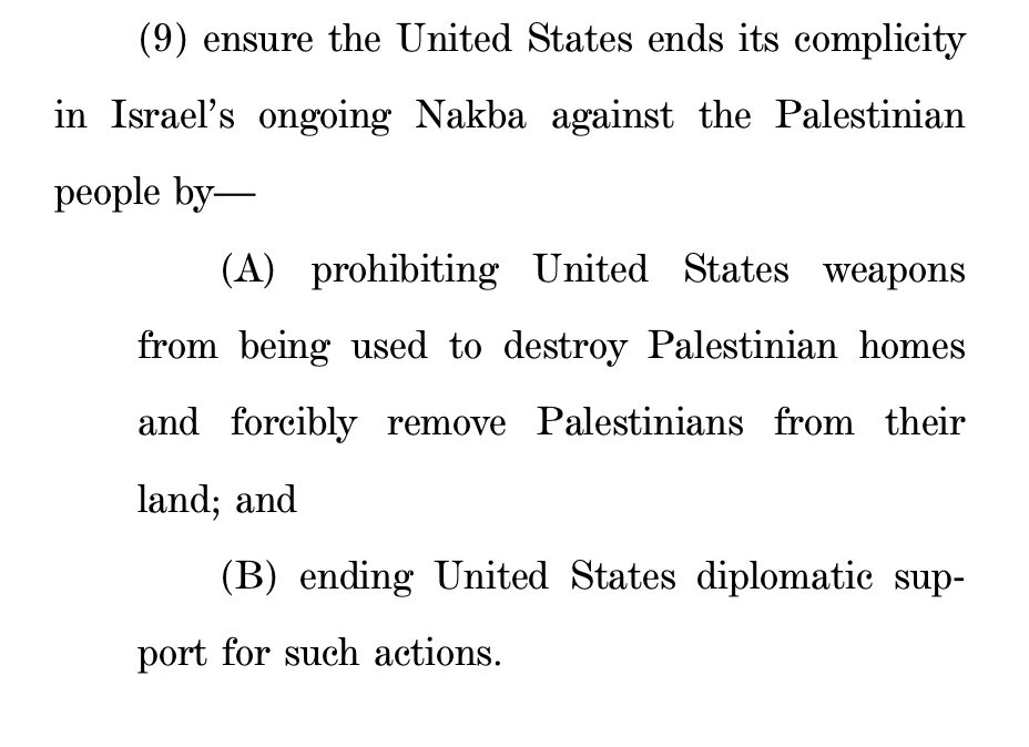 Tlaib leads a group of nine Dems (Tlaib, AOC, Carson, Coleman, Lee, Omar, Pressley, Ramirez, Simon) to:

> Denounce the ongoing Nakba
> Declare that “the apartheid Government of Israel is committing a genocide against the Palestinian people”
> Call for an end to U.S. complicity