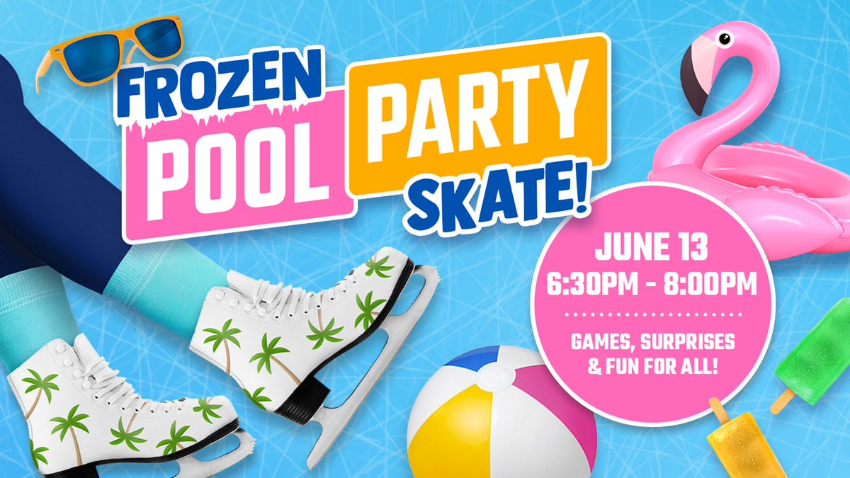 Grab your floaties and lace up your skates—it's time for the Iceplex Frozen Pool Party Skate! 🧊🎉

Join us for games, icy surprises, and a whole lot of fun on the rink.
Tag who you’re bringing below for some fun on the ice❄️⛸️