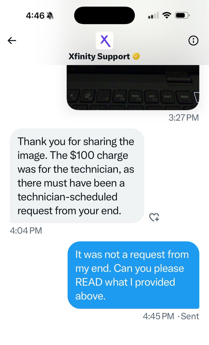 JWillHoop_Mom's tweet photo. @XfinitySupport you requested that I send a DM with the issue that I was having and it seems like I am still communicating with a robot. This is ridiculous. Do you not have any human customer service representatives? https://t.co/kGPkeVMVD7