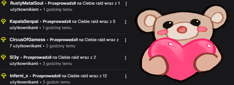 Zazwyczaj nie piszę o takich rzeczach itp... 
Ale chciałbym naprawdę podziękować dzisiaj za collabika z <a href="/LovelyScotty/">LovelyScotty - Poltergeist Vtuber</a> oraz za tak dużą ilość raidów.
Me very shy jeśli chodzi o collaby, więc doceniam z całego serduszka ><
Love u guys🩷